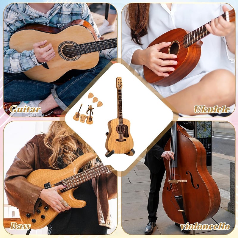 ASSUJA 1Set Guitar Pick Holder, 2026 Wooden Guitar Pick Box With 3 Pcs Guitar Pick, Acoustic guitar picks,wooden guitar picks with Stand(1Set) - Image 4